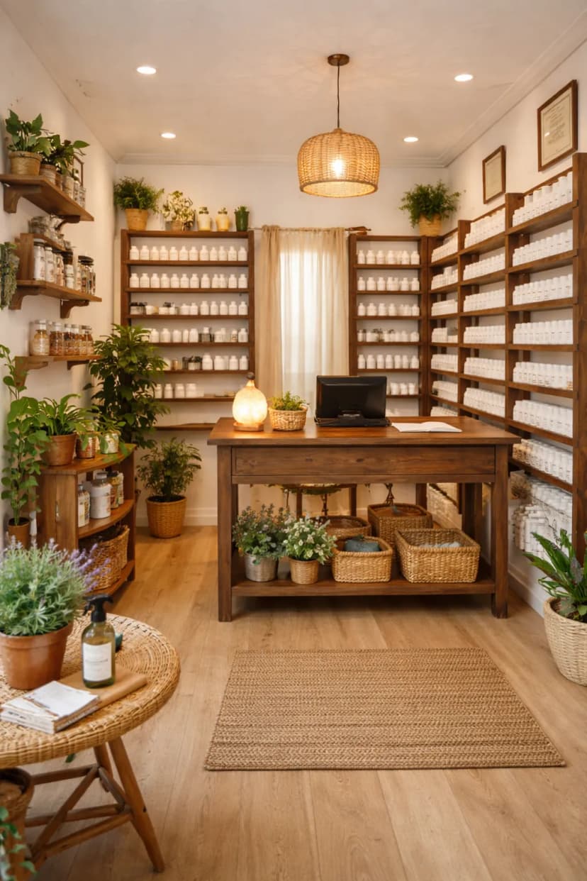 Herbolario pequeño y acogedor bien montado